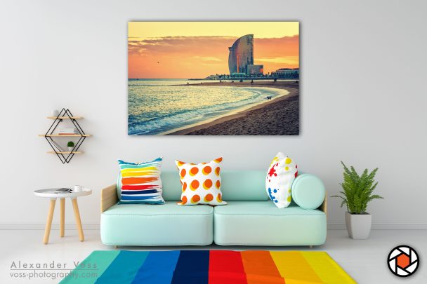 La Barceloneta Beach as a canvas picture will put a smile on your face every day.