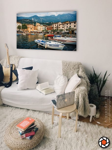 Malcesine Harbour as a canvas picture for your home.