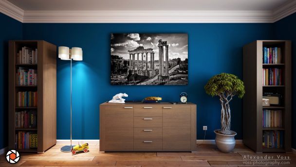 The Roman Forum Rome in elegant black and white. A canvas picture that will bring a smile to your face every day.